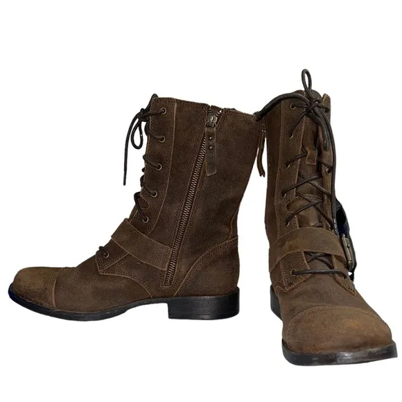 UGG Marela suede lace up combat boots in brown. Size 8 GUC