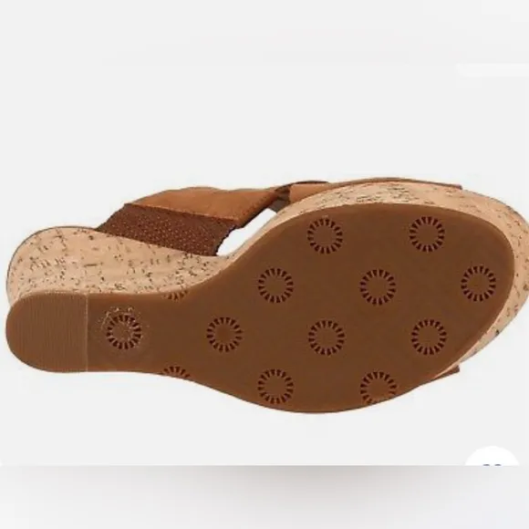 UGG MARTA CHESTNUT WEDGES PLATFORM SUEDE SLIDE WOMEN'S SANDALS