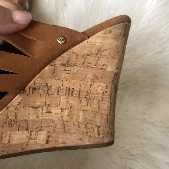 UGG MARTA CHESTNUT WEDGES PLATFORM SUEDE SLIDE WOMEN'S SANDALS