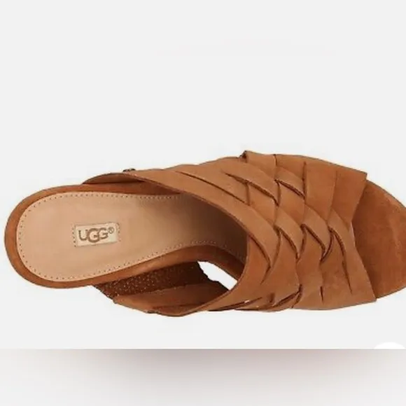 UGG MARTA CHESTNUT WEDGES PLATFORM SUEDE SLIDE WOMEN'S SANDALS