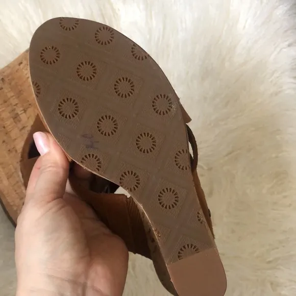 UGG MARTA CHESTNUT WEDGES PLATFORM SUEDE SLIDE WOMEN'S SANDALS