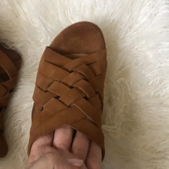 UGG MARTA CHESTNUT WEDGES PLATFORM SUEDE SLIDE WOMEN'S SANDALS
