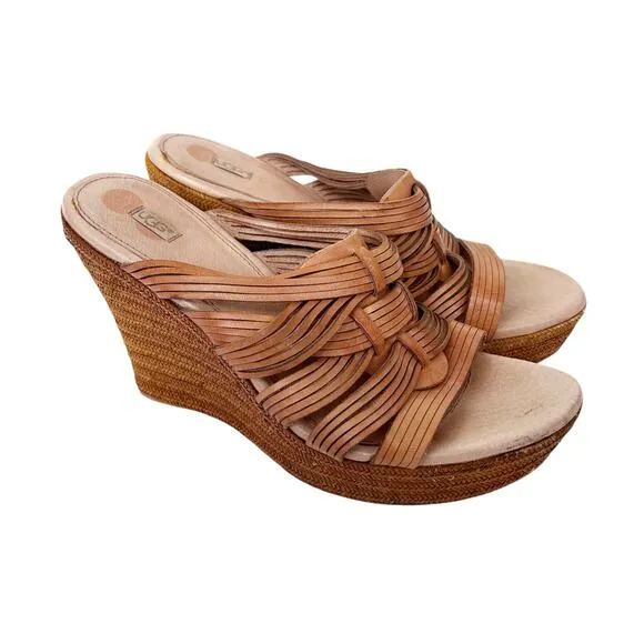UGG Melinda Tan Platform Woven Wedges Sz 10