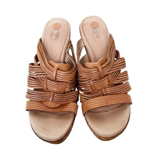 UGG Melinda Tan Platform Woven Wedges Sz 10