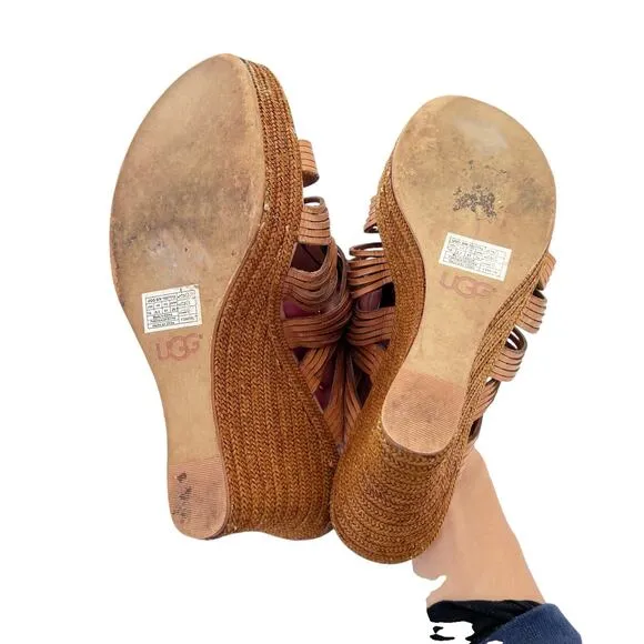 UGG Melinda Tan Platform Woven Wedges Sz 10