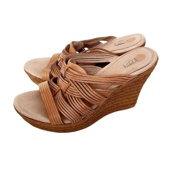 UGG Melinda Tan Platform Woven Wedges Sz 10