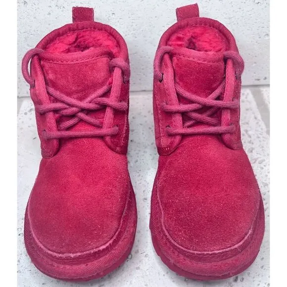 UGG Neubel Kids Red Suede Shearling Chukka Ankle Lace Up Boots Size 13