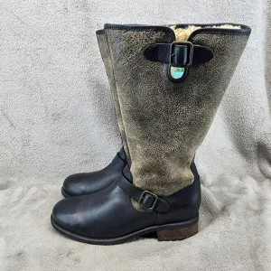 UGG Shoes Womens Size 11 Black Leather Chancery Bomber Boots *GUC*