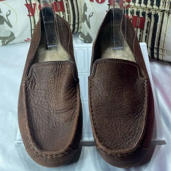 Ugg Stout‎ Brown Hunley, Loafers &amp; Slip-Ons MEN'S leather moccasins-11/EUC