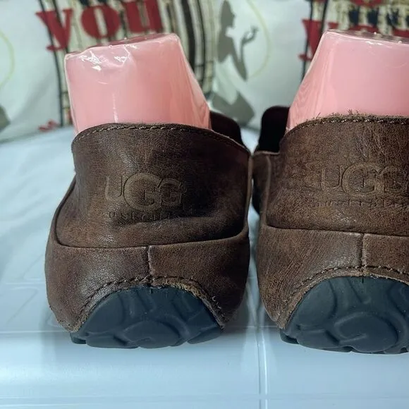 Ugg Stout‎ Brown Hunley, Loafers &amp; Slip-Ons MEN'S leather moccasins-11/EUC
