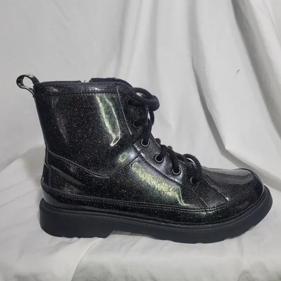 Ugg Women's Black Glitter Combat Boots - Size 6