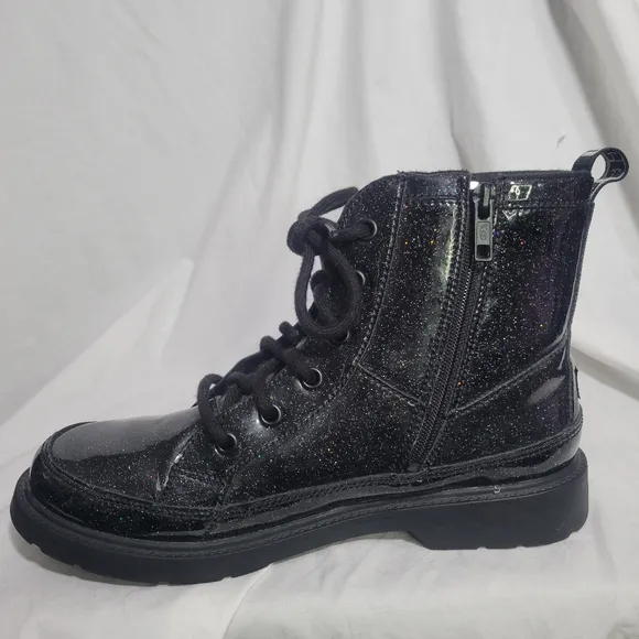 Ugg Women's Black Glitter Combat Boots - Size 6