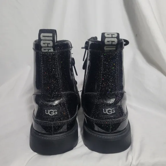 Ugg Women's Black Glitter Combat Boots - Size 6