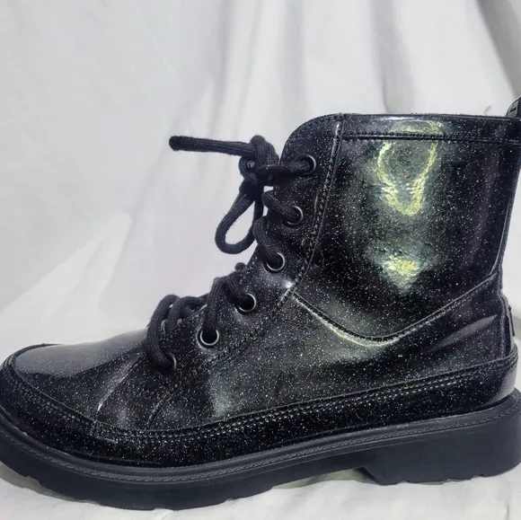 Ugg Women's Black Glitter Combat Boots - Size 6