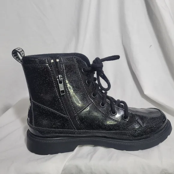 Ugg Women's Black Glitter Combat Boots - Size 6