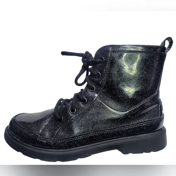 Ugg Women's Black Glitter Combat Boots - Size 6