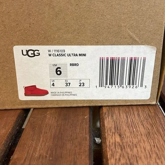UGG Classic Ultra Mini Booties Red US Women Size 6/UK 4/EU 37(Box without lid)