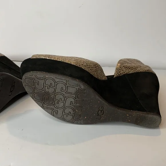 UGGS Australia metallic snakeskin black suede platform wedges