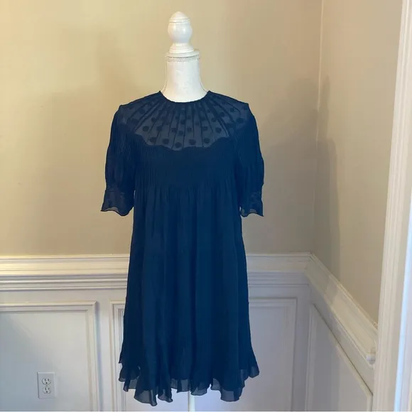 ULLA JOHNSON Silk Polka Dot Wave Embroidered Dress