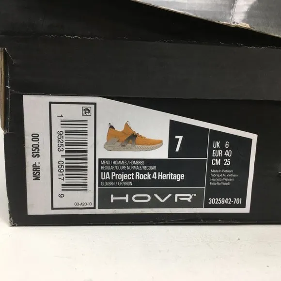 Under Armour Project Rock 4 Heritage Training Shoes, Size 7 - Golden Men's