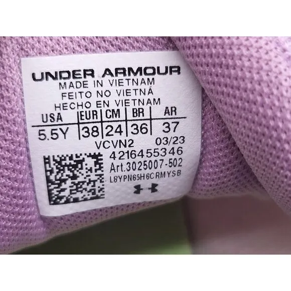 Under Armour Youth Running Shoes 5.5Y Purple Neon Green Mesh Sneakers
