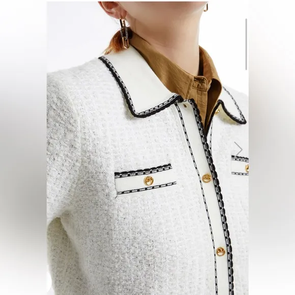 Urban Revivo off white ivory &amp; black textured knit cardigan with good buttons