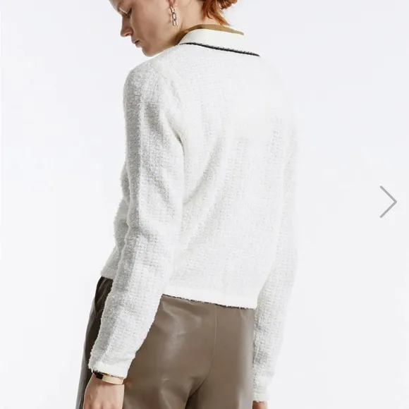 Urban Revivo off white ivory &amp; black textured knit cardigan with good buttons