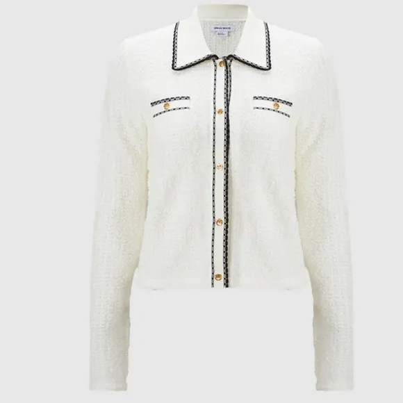 Urban Revivo off white ivory &amp; black textured knit cardigan with good buttons