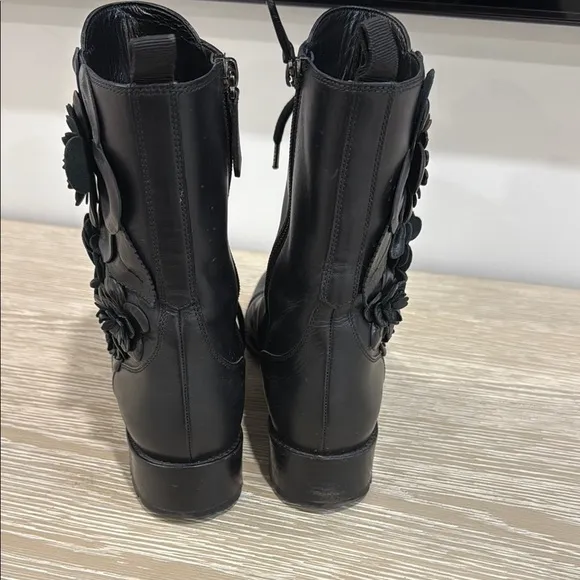 Valentino Floral Black Lace-Up Boots