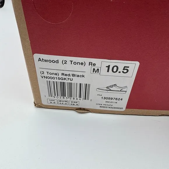 Vans Atwood 2 Tone Mens Shoes Size 10.5 NIB 130597624 Red Black