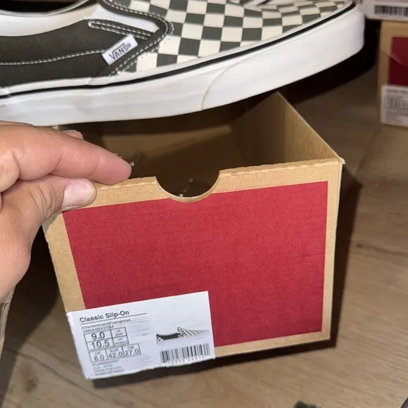 Vans charcoal  gray and White Checkered Slip-On Shoes