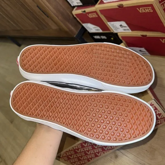 Vans charcoal  gray and White Checkered Slip-On Shoes