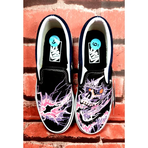 VANS Classic Slip On Zap Black Canvas Men Sneakers Skate Glow In Dark NWOB SZ 6