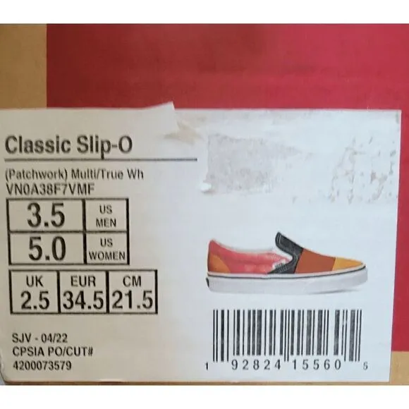 vans classic slip o patchwork multi tru whi women size 5/kids 3.5 fast shipping