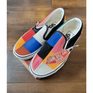 vans classic slip o patchwork multi tru whi women size 5/kids 3.5 fast shipping
