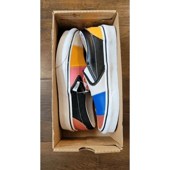 vans classic slip o patchwork multi tru whi women size 5/kids 3.5 fast shipping