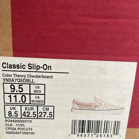 Vans classic slip on color theory checkboard men size 9.5