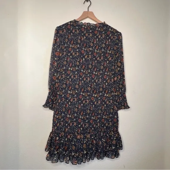 Veronica Beard Farah Shirred Ruffle Tier Sheath Dress, Ink Multi, size 12 NWT