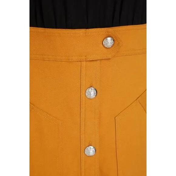 Veronica Beard Larsen Mixed-Media Midi Jeans Dress Twill Black Tan Size Small