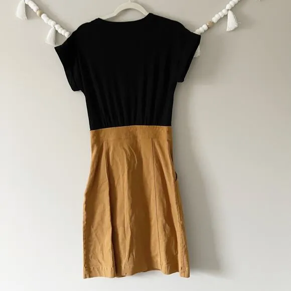 Veronica Beard Larsen Mixed-Media Midi Jeans Dress Twill Black Tan Size Small