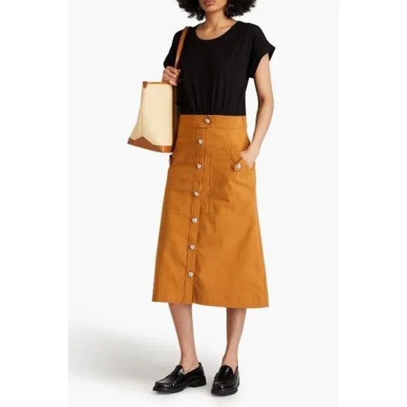 Veronica Beard Larsen Mixed-Media Midi Jeans Dress Twill Black Tan Size Small