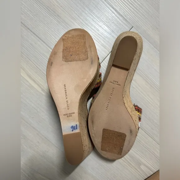 Veronica Beard | NEW Dali Multi Woven Raffia Leather CorkWedge Sandal Size 9.5