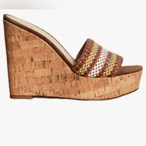 Veronica Beard | NEW Dali Multi Woven Raffia Leather CorkWedge Sandal Size 9.5