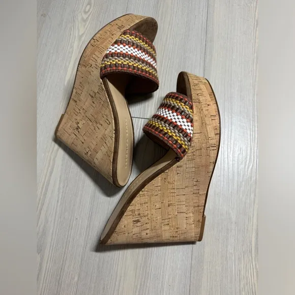 Veronica Beard | NEW Dali Multi Woven Raffia Leather CorkWedge Sandal Size 9.5