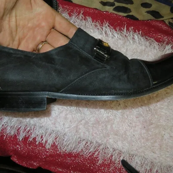 Versace Medusa Head Leather &amp; Suede Derby Oxford Loafers Black Dress Shoes 13