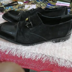 Versace Medusa Head Leather &amp; Suede Derby Oxford Loafers Black Dress Shoes 13