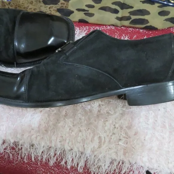 Versace Medusa Head Leather &amp; Suede Derby Oxford Loafers Black Dress Shoes 13