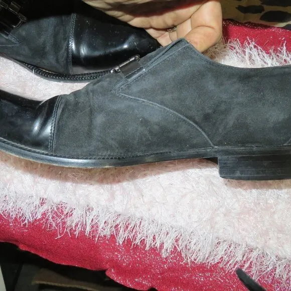 Versace Medusa Head Leather &amp; Suede Derby Oxford Loafers Black Dress Shoes 13