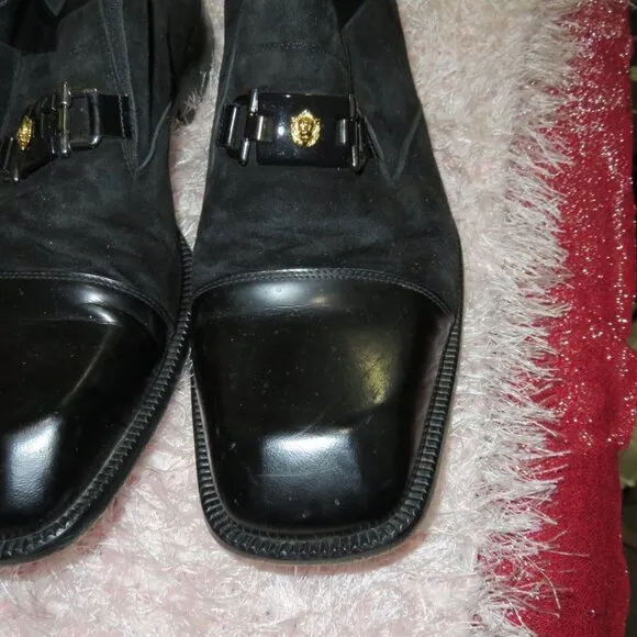 Versace Medusa Head Leather &amp; Suede Derby Oxford Loafers Black Dress Shoes 13