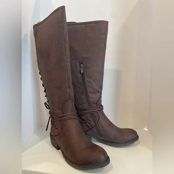 VERY VOLATILE Brown Marcelina Lace Up Knee High Riding Boots Women’s Size 6.5